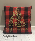 Personalized Christmas Family Name Throw Pillow Cover, Buffalo Plaid - 18x18