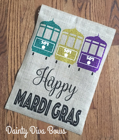 Mardi Gras Streetcar Burlap Garden Flag