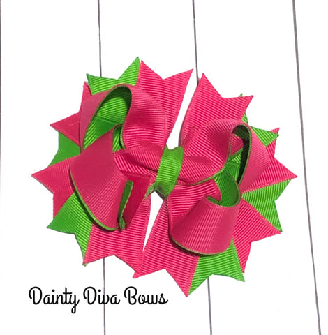Hot Pink and Lime Green Boutique Hair Bow