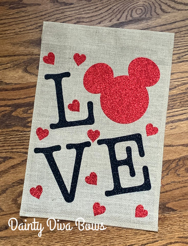 Disney Love Valentine Burlap Garden Flag