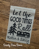 Personalized Camping Burlap Garden Flag, Motorhome, RV, Fifth Wheel Camper, Camping Welcome Flag