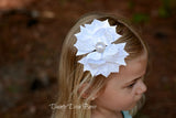 Classic White Swirl Hair Bow with Pearl Center
