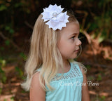 Classic White Swirl Hair Bow with Pearl Center