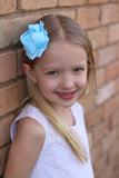 Light Blue Boutique Hair Bow with Pearl Center