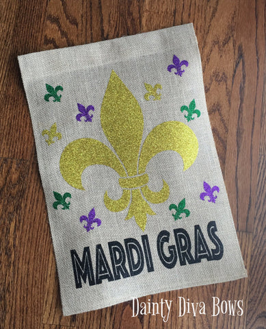 Mardi Gras Burlap Garden Flag with Fleur de Lis
