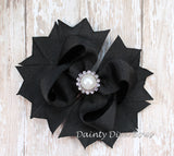 Classic Black Hair Bow with Pearl Center