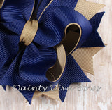 Navy and Khaki Classic Hair Bow