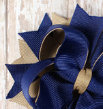 Navy and Khaki Classic Hair Bow