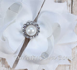 White Classic Hair Bow with Pearl Center
