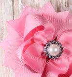 Pink Classic Hair Bow with Pearl Center