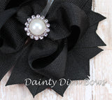 Classic Black Hair Bow with Pearl Center