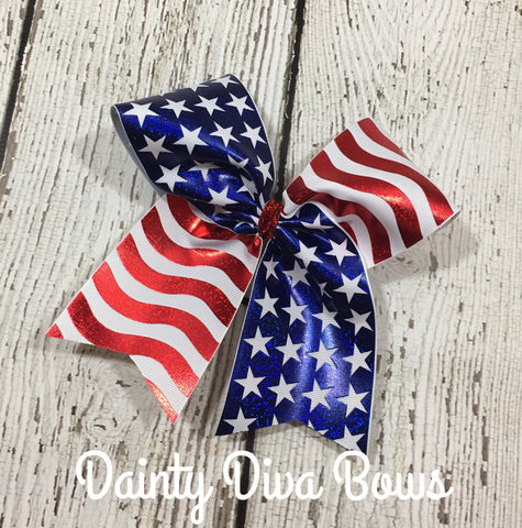 Fourth of July American Flag Cheer Bow, 4th of July