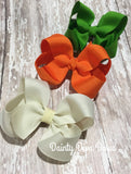 SET OF THREE, 3 Inch Hair Bows - Green, Ivory and Orange