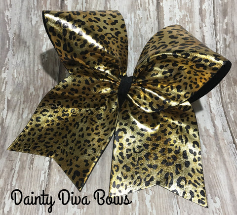 Gold and Black Leopard Cheer Bow