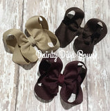 SET OF THREE, 3 Inch Hair Bows - Khaki, Burgundy and Brown Set