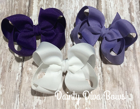 SET OF THREE, 3 Inch Hair Bows - Purple Set
