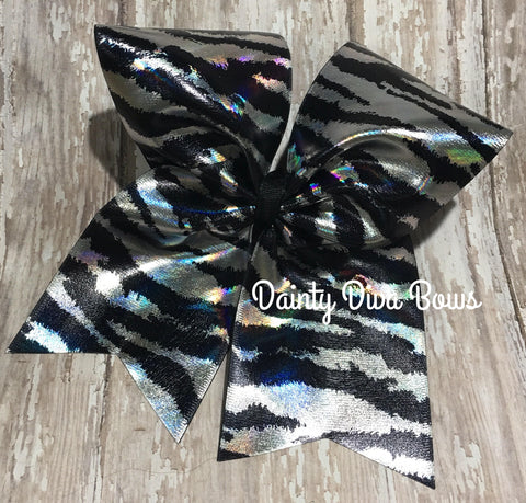 Silver and Black Zebra Cheer Bow