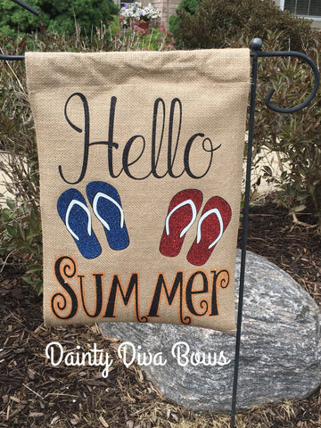 Hello Summer Flip Flops Burlap Garden Flag