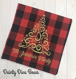 Personalized Christmas Family Name Throw Pillow Cover, Buffalo Plaid - 18x18