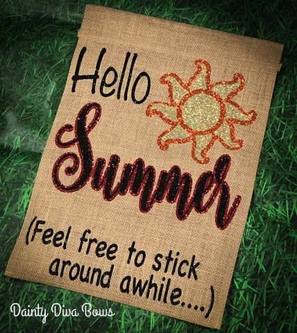 Hello Summer Sun Burlap Garden Flag