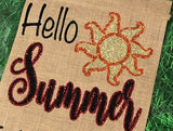 Hello Summer Sun Burlap Garden Flag