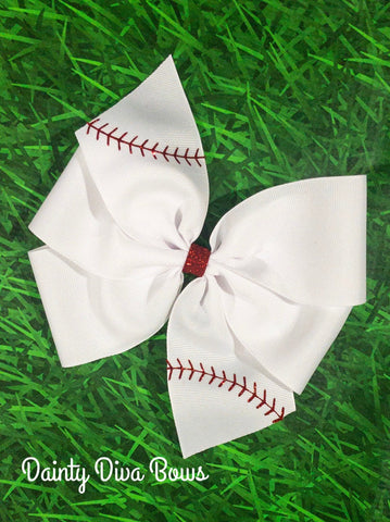 Baseball Hair Bow with Glitter Accents