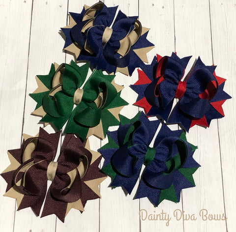 Back to School Hair Bows - Private School - Navy Bows - Khaki Bows