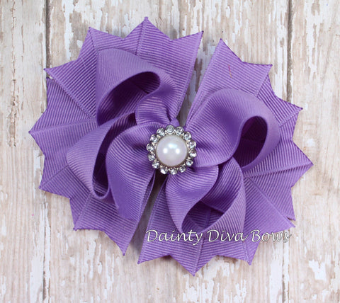 Lavender Class Hair Bow with Pearl Center