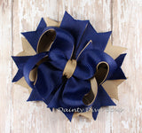 Navy and Khaki Classic Hair Bow
