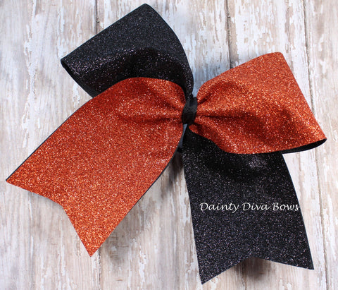 Burnt Orange and Black Large Glitter Cheer Bow